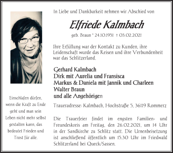 Traueranzeige von Elfriede Kalmbach von FZ