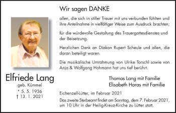 Traueranzeige von Elfriede Lang von FZ