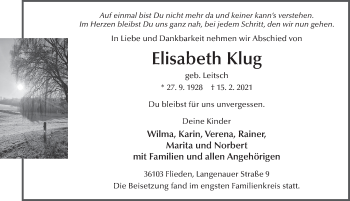 Traueranzeige von Elisabeth Klug von FZ