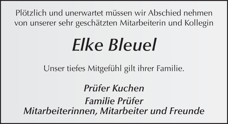  Traueranzeige für Elke Bleuel vom 02.02.2021 aus FZ