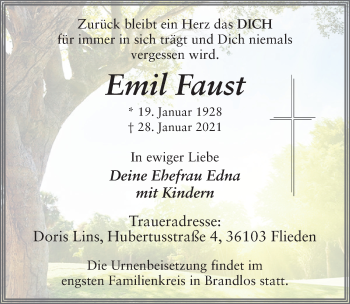 Traueranzeige von Emil Faust von FZ