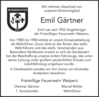 Traueranzeige von Emil Gärtner von FZ
