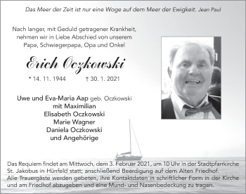 Traueranzeige von Erich Oczkowski von FZ