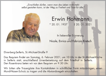Traueranzeige von Erwin Hohmann von FZ