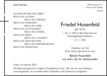 Traueranzeige von Friedel Hosenfeld von FZ