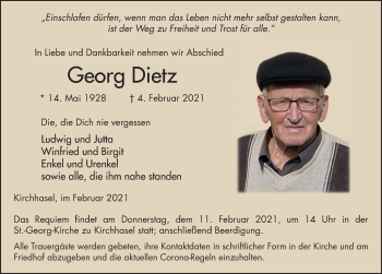 Traueranzeige von Georg Dietz von FZ