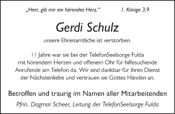 Traueranzeige von Gerdi Schulz von FZ