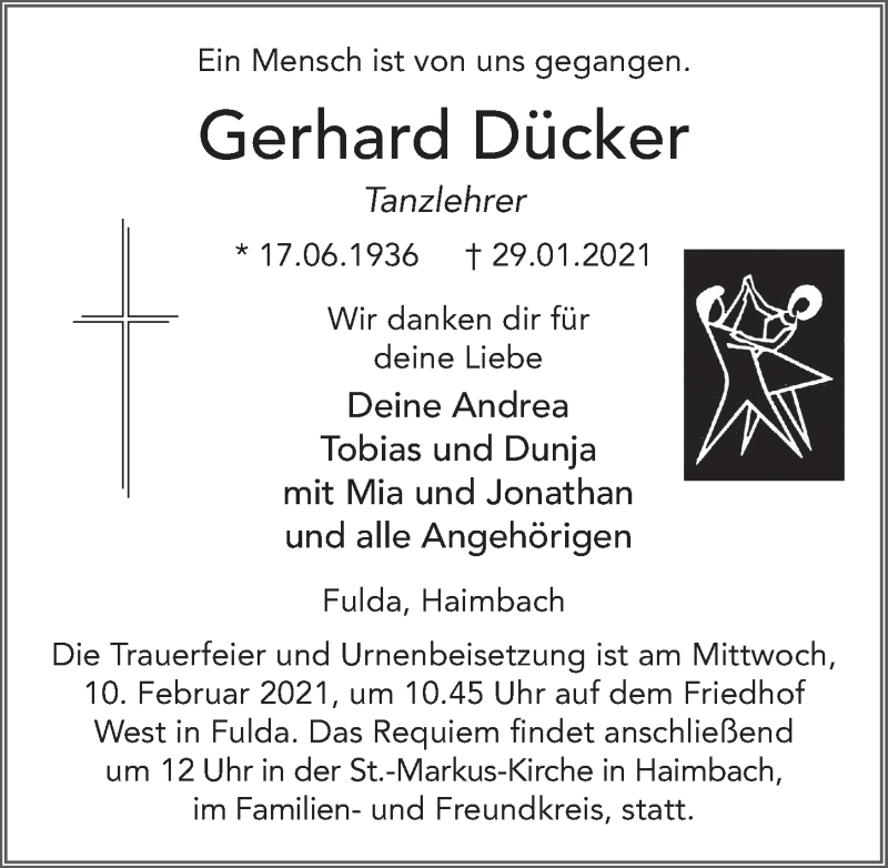  Traueranzeige für Gerhard Dücker vom 06.02.2021 aus FZ