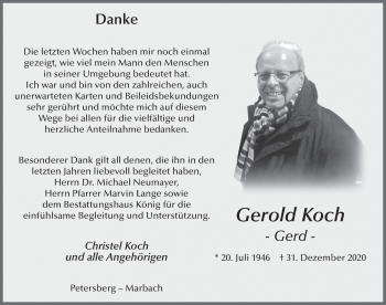 Traueranzeige von Gerold Koch