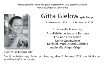 Traueranzeige von Gitta Gielow von FZ