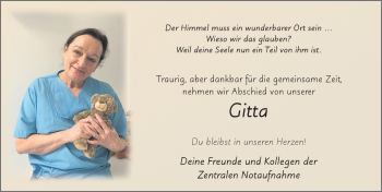 Traueranzeige von Gitta Gielow von FZ
