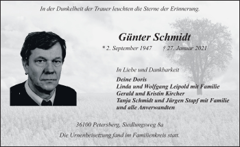 Traueranzeige von Günter Schmidt von FZ