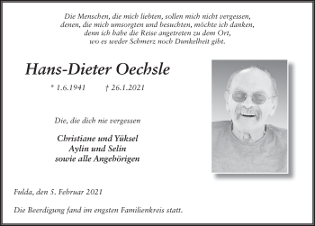 Traueranzeige von Hans-Dieter Oechsel von FZ