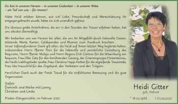 Traueranzeige von Heidi Gitter von FZ