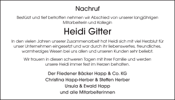 Traueranzeige von Heidi Gitter von FZ