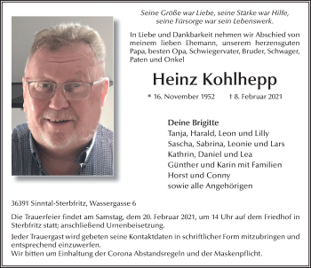 Traueranzeige von Heinz Kohlhepp von FZ