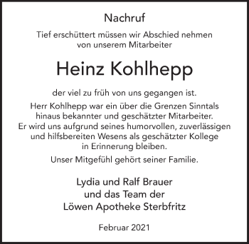 Traueranzeige von Heinz Kohlhepp von FZ