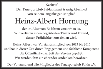 Traueranzeige von Heinz Albert Julius Hornung von FZ