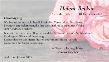 Traueranzeige von Helene Becker von FZ