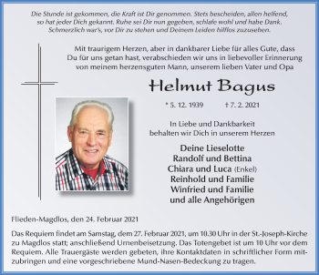 Traueranzeige von Helmut Bagus von FZ