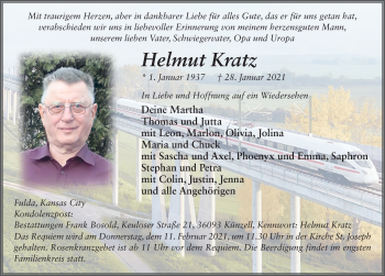 Traueranzeige von Helmut Kratz von FZ