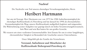 Traueranzeige von Heribert Hartmann von FZ
