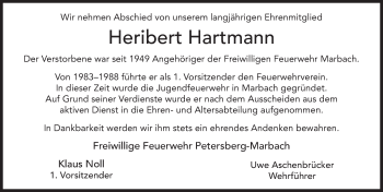 Traueranzeige von Heribert Hartmann von FZ