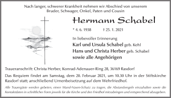 Traueranzeige von Hermann Schabel von FZ