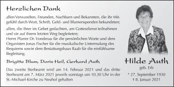 Traueranzeige von Hilde Auth von FZ