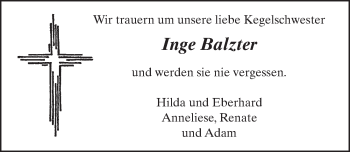 Traueranzeige von Inge Balzter von FZ