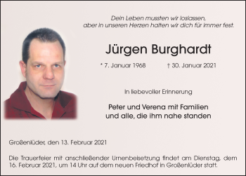 Traueranzeige von Jürgen Burghardt von FZ