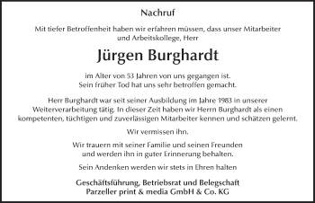Traueranzeige von Jürgen Burghardt von FZ