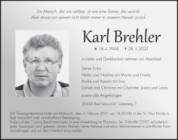 Traueranzeige von Karl Brehler von FZ