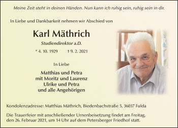 Traueranzeige von Karl Mäthrich von FZ