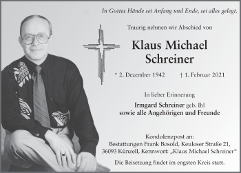 Traueranzeige von Klaus Michael Schreiner von FZ