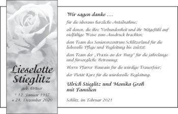 Traueranzeige von Lieselotte Stieglitz von FZ