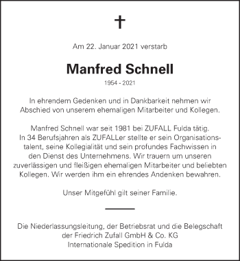 Traueranzeige von Manfred Schnell von FZ