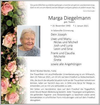 Traueranzeige von Marga Diegelmann von FZ