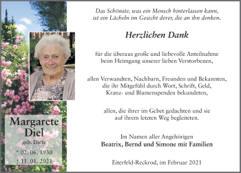 Traueranzeige von Margarete Diel von FZ