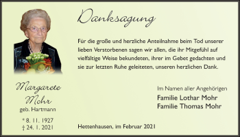 Traueranzeige von Margarete Mohr von FZ