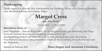 Traueranzeige von Margot Cress von FZ