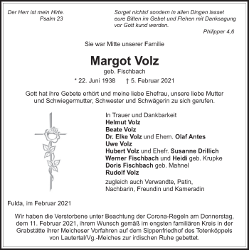 Traueranzeige von Margot Volz von FZ