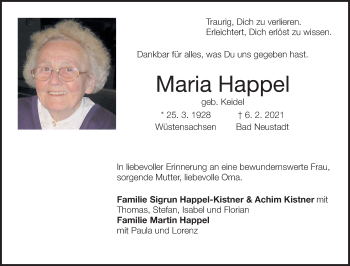 Traueranzeige von Maria Happel von FZ