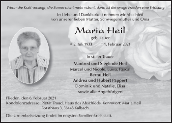 Traueranzeige von Maria Heil von FZ