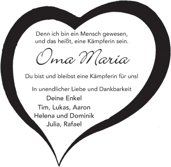 Traueranzeige von Maria Hillenbrand von FZ