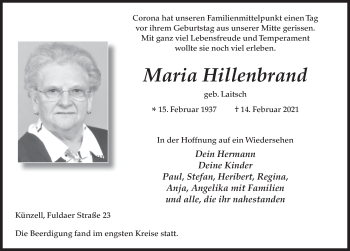 Traueranzeige von Maria Hillenbrand von FZ