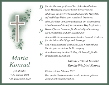 Traueranzeige von Maria Konrad von FZ