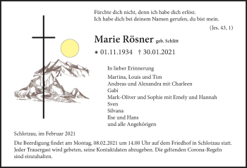 Traueranzeige von Marie Rösner von FZ