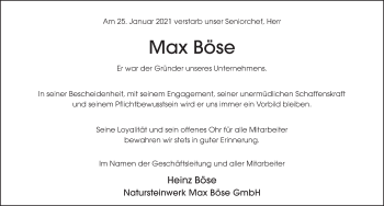 Traueranzeige von Max Böse von FZ