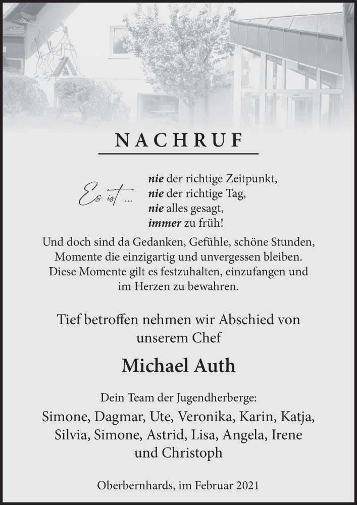  Traueranzeige für Michael Auth vom 25.02.2021 aus FZ